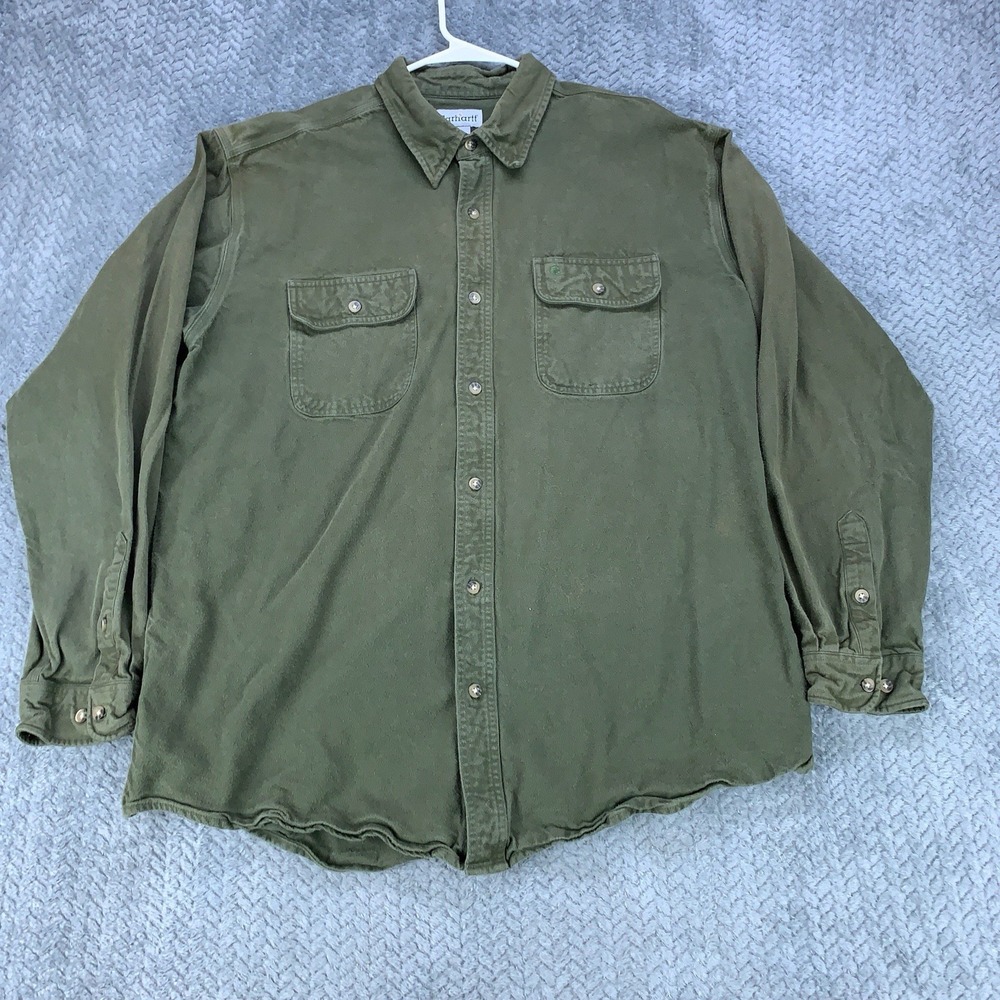 Carhartt Shirt Men's Size 2XL Green‎ Flannel Heavyweight Button Up L/S S215 OLV